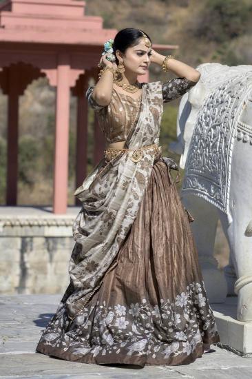 Artriddhs Dola silk D NO DEGITAL 12 Brown Printed lehenga choli dealers in Hyderabad